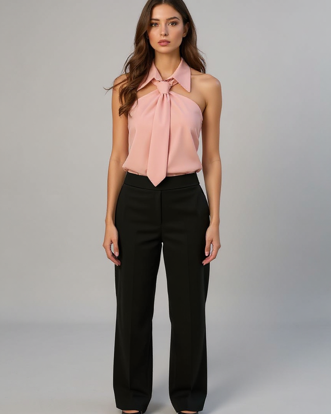 Odette | Tailored Fit Sleeveless Halter Holiday Blouse - Pink / XS(2)