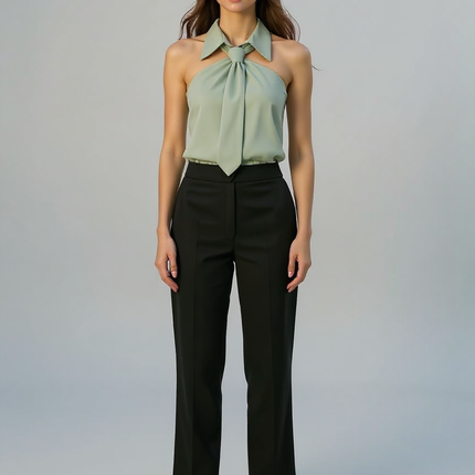 Odette | Tailored Fit Sleeveless Halter Holiday Blouse - Green / XS(2)