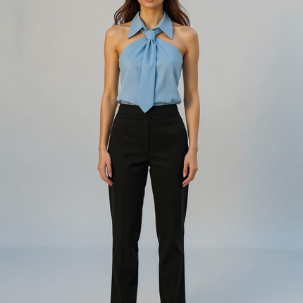 Odette | Tailored Fit Sleeveless Halter Holiday Blouse - Blue / XS(2)