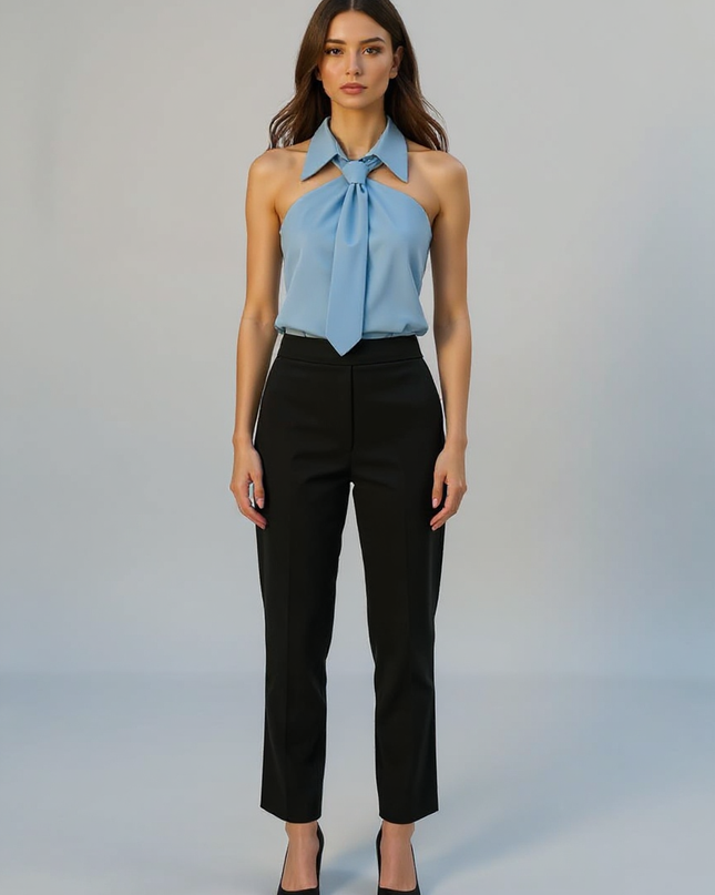 Odette | Tailored Fit Sleeveless Halter Holiday Blouse - Blue / XS(2)