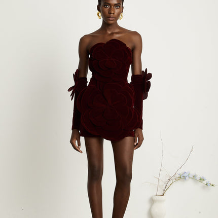 Olivia | Off Shoulder Floral Appliqué Mini Dress