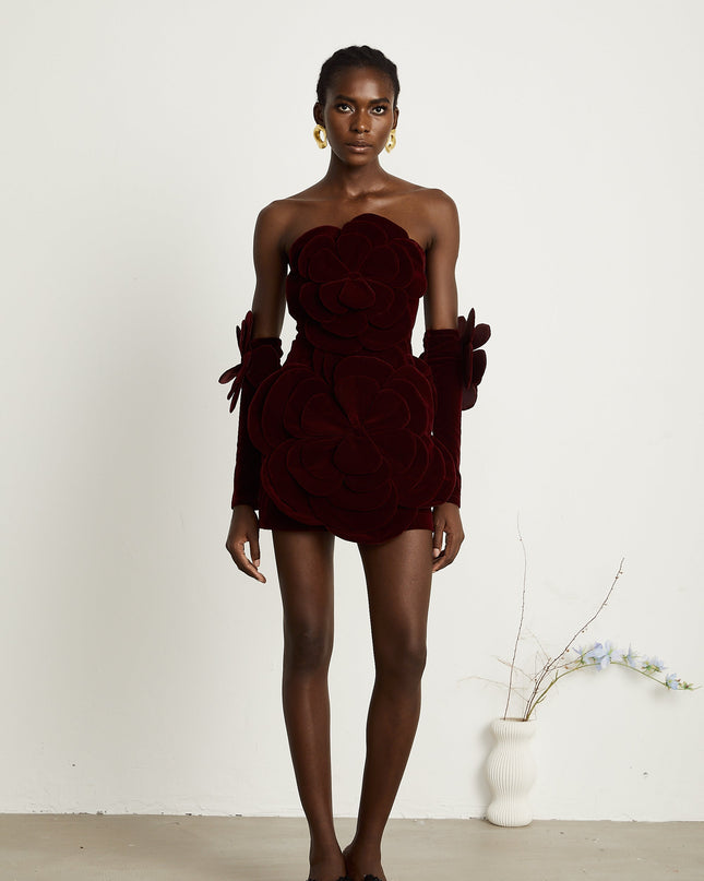 Olivia | Off Shoulder Floral Appliqué Mini Dress