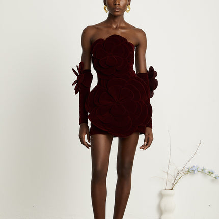 Olivia | Off Shoulder Floral Appliqué Mini Dress