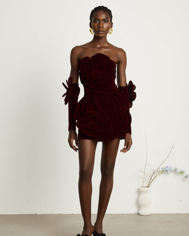 Olivia | Off Shoulder Floral Appliqué Mini Dress