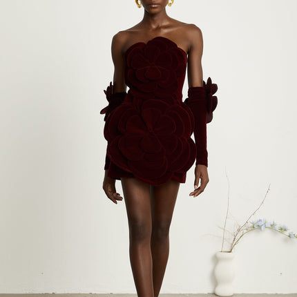 Olivia | Off Shoulder Floral Appliqué Mini Dress