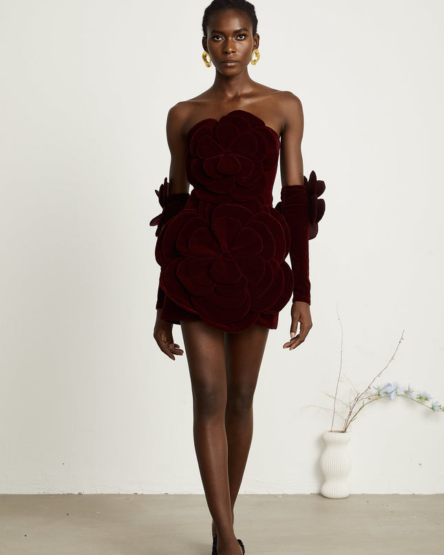 Olivia | Off Shoulder Floral Appliqué Mini Dress