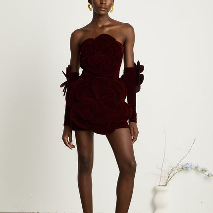 Olivia | Off Shoulder Floral Appliqué Mini Dress