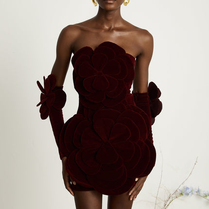 Olivia | Off Shoulder Floral Appliqué Mini Dress