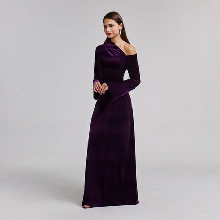 Orla | Straight Cut Bare Shoulder Velvet Maxi Dress