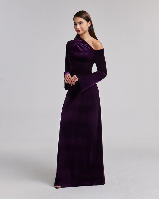 Orla | Straight Cut Bare Shoulder Velvet Maxi Dress