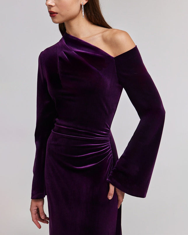 Orla | Straight Cut Bare Shoulder Velvet Maxi Dress