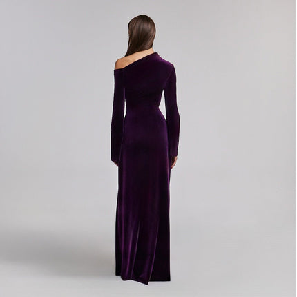 Orla | Straight Cut Bare Shoulder Velvet Maxi Dress