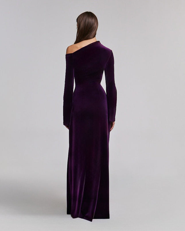 Orla | Straight Cut Bare Shoulder Velvet Maxi Dress