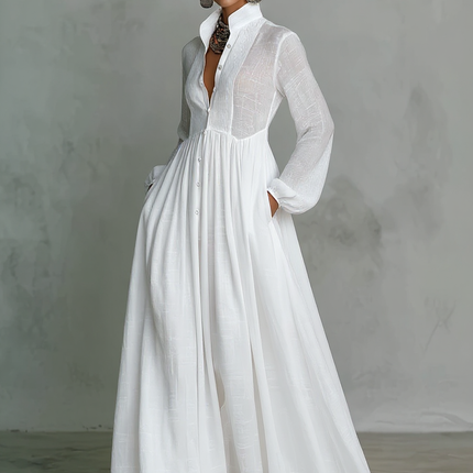 Payton | Stand-Up Collar Long Sleeve Kaftan Maxi Dress - 3/4 Turn