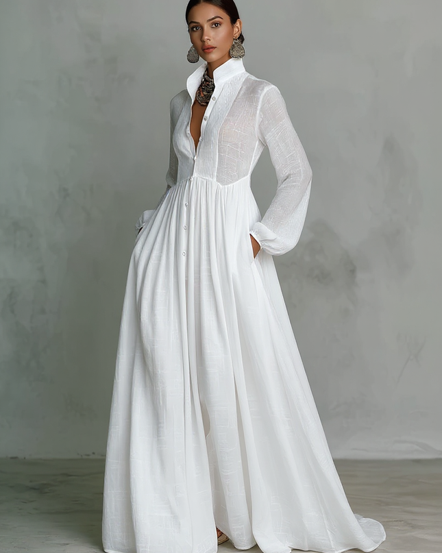 Payton | Stand-Up Collar Long Sleeve Kaftan Maxi Dress - 3/4 Turn