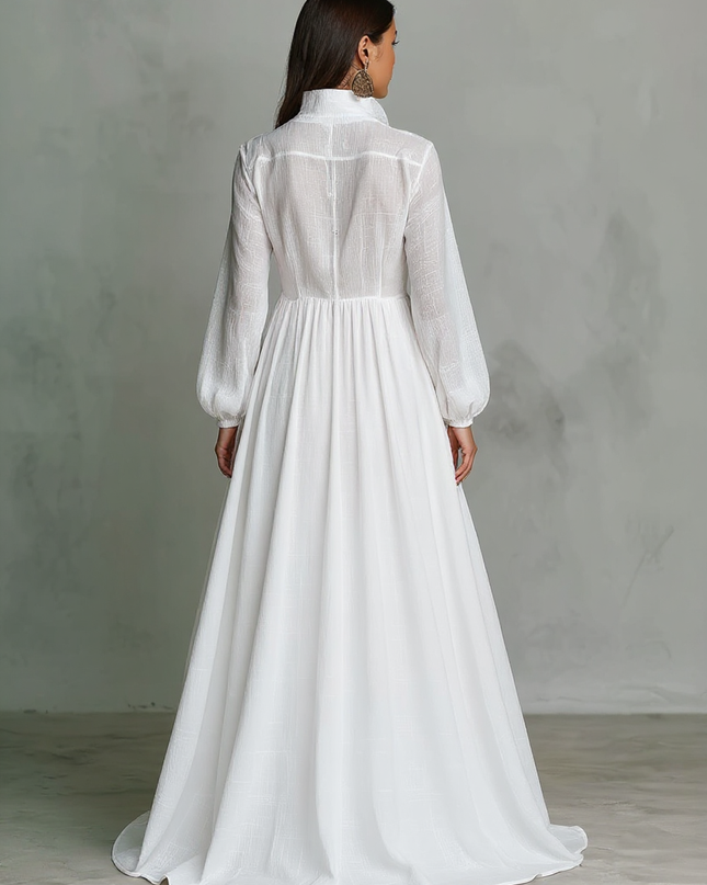 Payton | Stand-Up Collar Long Sleeve Kaftan Maxi Dress - Back View