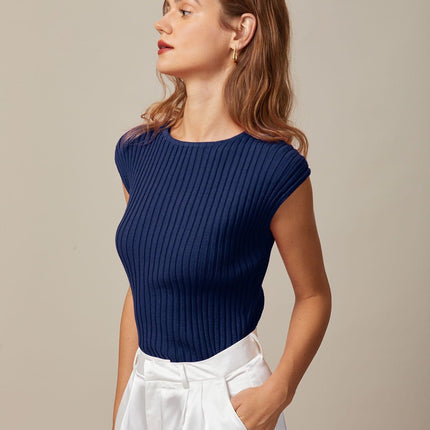 Petra | Fitted Ribbed Cap Sleeve Knit Tee