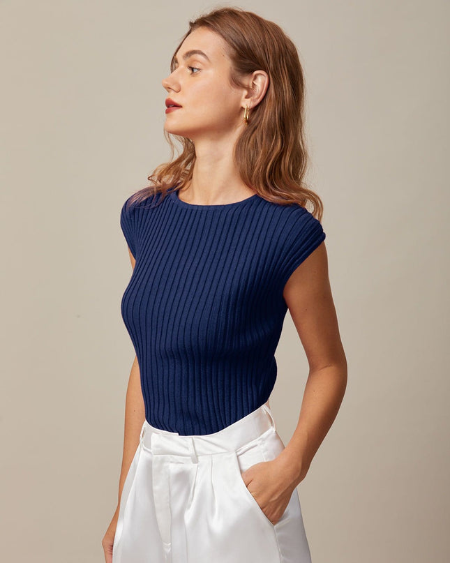 Petra | Fitted Ribbed Cap Sleeve Knit Tee