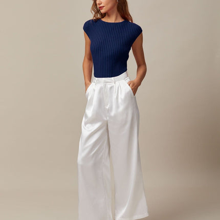 Petra | Fitted Ribbed Cap Sleeve Knit Tee