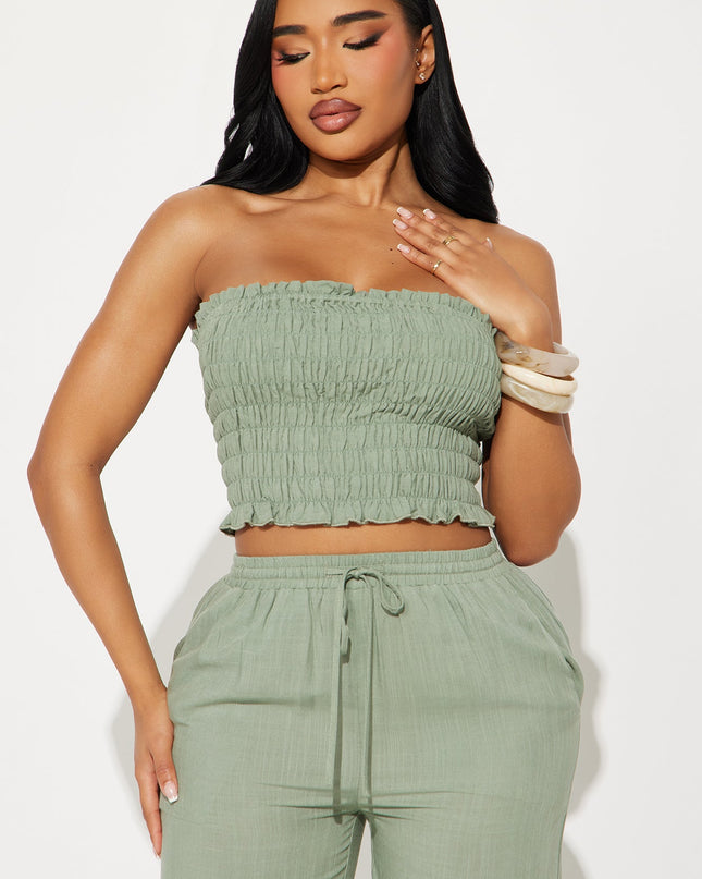 Pippa | Sage Co Ord Set Women Tube Top Wide Leg