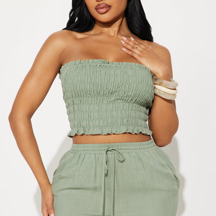 Pippa | Sage Co Ord Set Women Tube Top Wide Leg