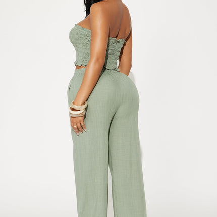 Pippa | Sage Co Ord Set Women Tube Top Wide Leg
