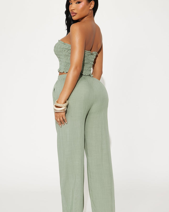 Pippa | Sage Co Ord Set Women Tube Top Wide Leg