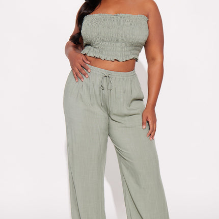 Pippa | Sage Co Ord Set Women Tube Top Wide Leg