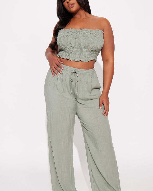 Pippa | Sage Co Ord Set Women Tube Top Wide Leg