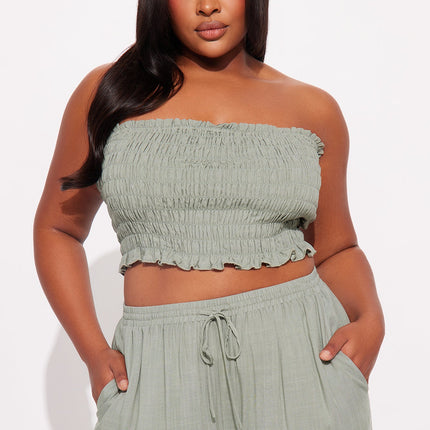 Pippa | Sage Co Ord Set Women Tube Top Wide Leg