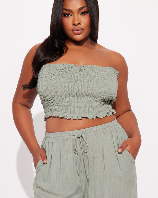 Pippa | Sage Co Ord Set Women Tube Top Wide Leg