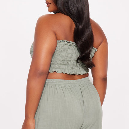 Pippa | Sage Co Ord Set Women Tube Top Wide Leg