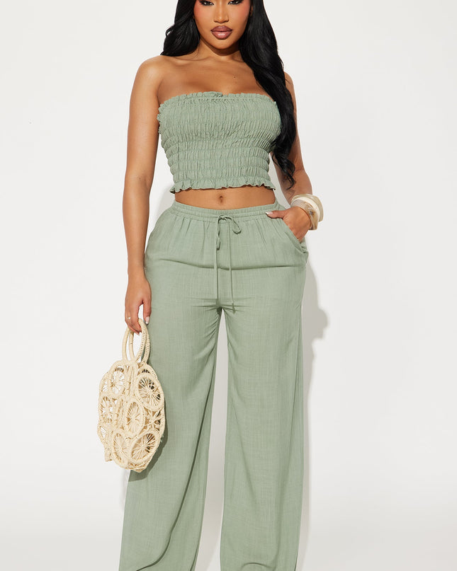 Pippa | Sage Co Ord Set Women Tube Top Wide Leg