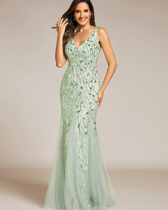 Priscilla | Fishtail Fit Double V-Neck Evening Dress