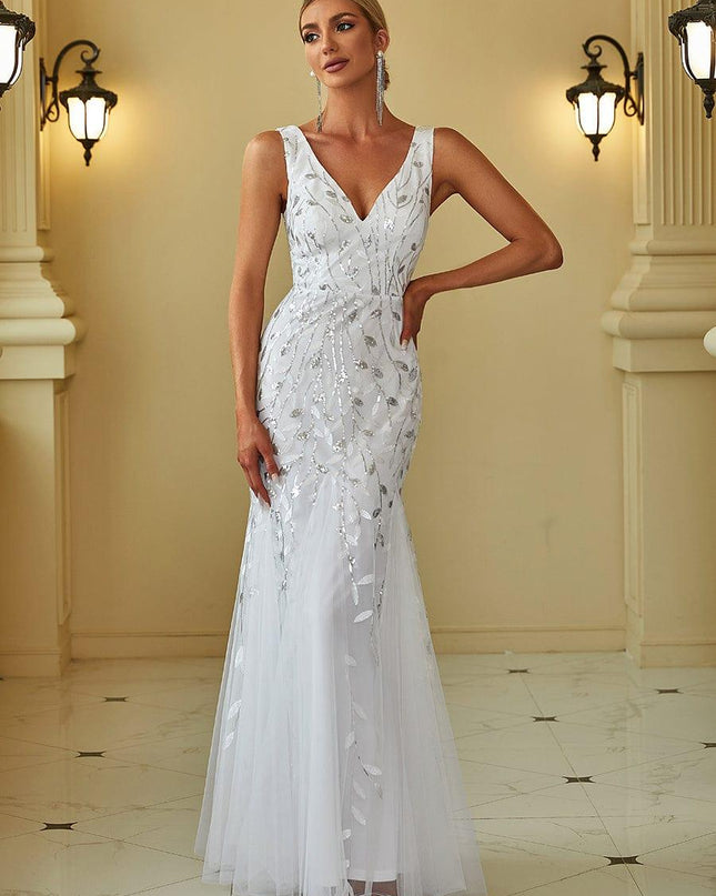 Priscilla | Fishtail Fit Double V-Neck Evening Dress