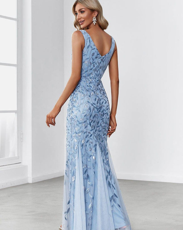Priscilla | Fishtail Fit Double V-Neck Evening Dress