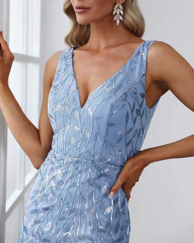 Priscilla | Fishtail Fit Double V-Neck Evening Dress