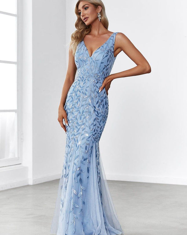 Priscilla | Fishtail Fit Double V-Neck Evening Dress
