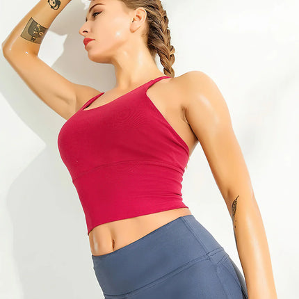 Reeva | Strappy Gym Bra – Bold, Stylish & Supportive - Cerise Red