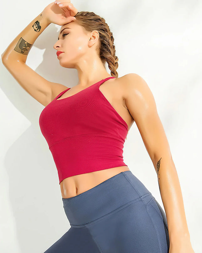 Reeva | Strappy Gym Bra – Bold, Stylish & Supportive - Cerise Red
