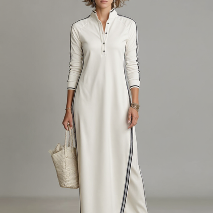 Rosalind | Minimalist Button-Down Collar Sweatshirt Maxi Dress - White / XS