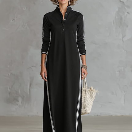 Rosalind | Minimalist Button-Down Collar Sweatshirt Maxi Dress - Side Profile