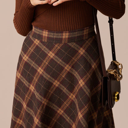 Rosemary | Regular Fit Elastic Waist Plaid A-Line Midi Skirt