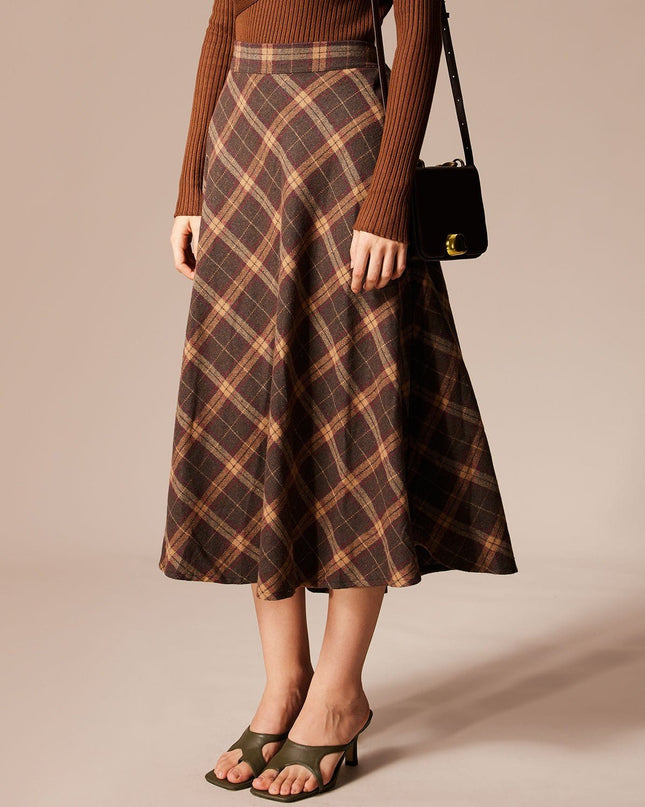 Rosemary | Regular Fit Elastic Waist Plaid A-Line Midi Skirt