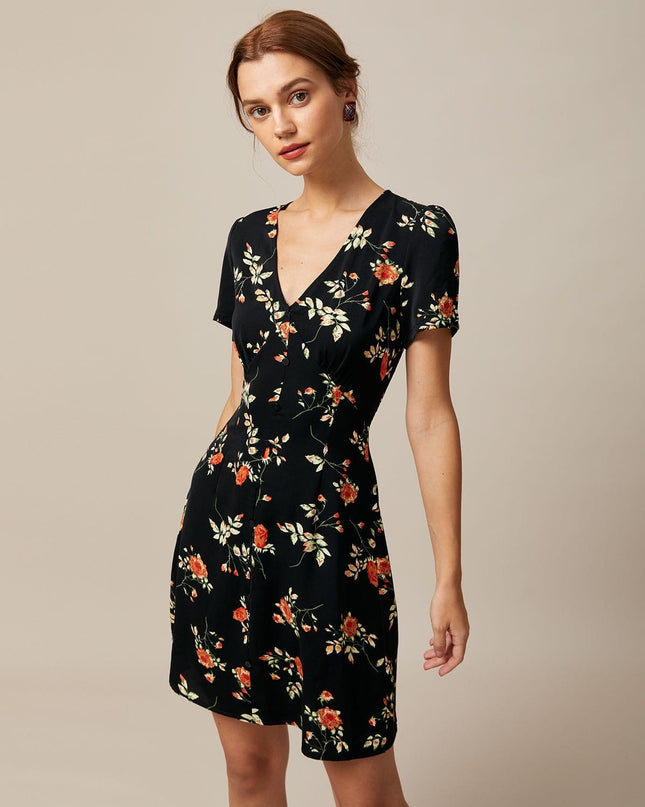 Sabine | V-Neck Floral Button-Up Summer Mini Dress