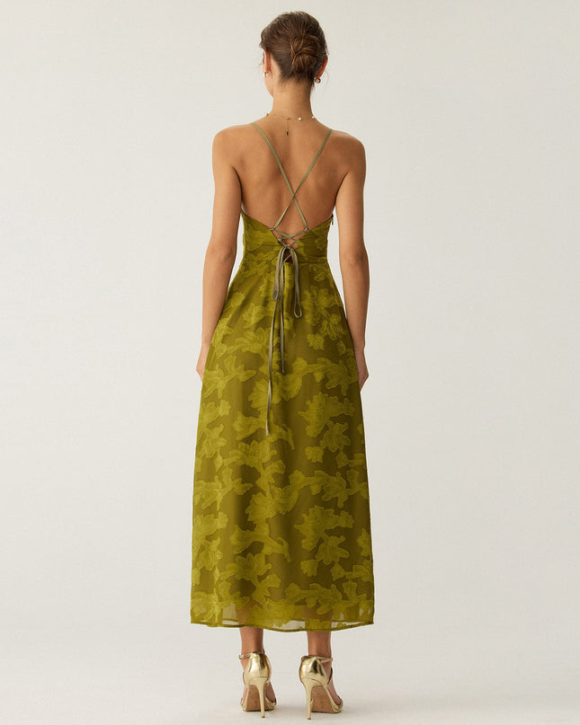 Saffron | Ruched Fit Backless Floral Slip Maxi Dress