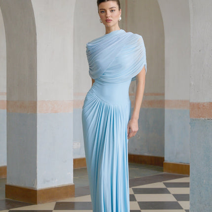 Shea | Asymmetrical Pleated Wedding Guest Maxi Dress