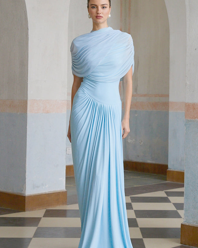 Shea | Asymmetrical Pleated Wedding Guest Maxi Dress