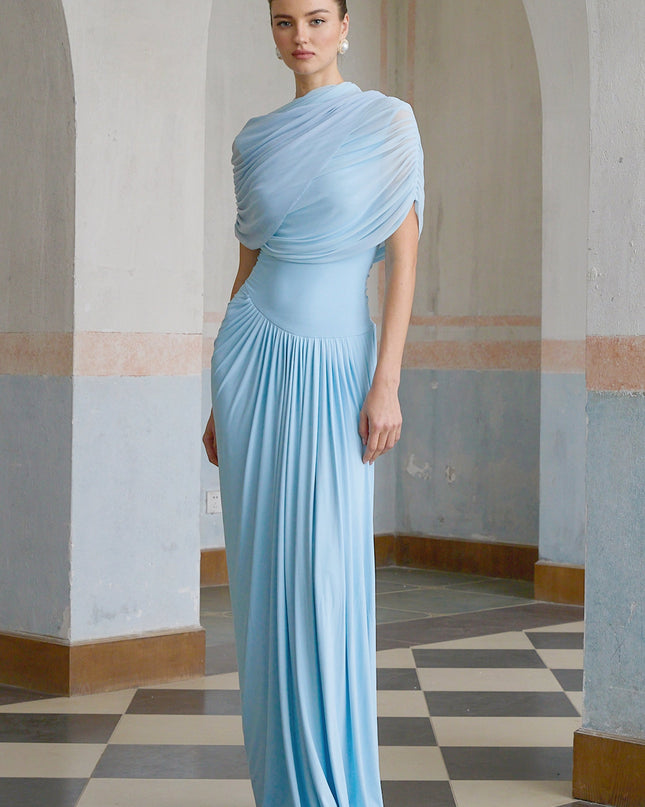 Shea | Asymmetrical Pleated Wedding Guest Maxi Dress