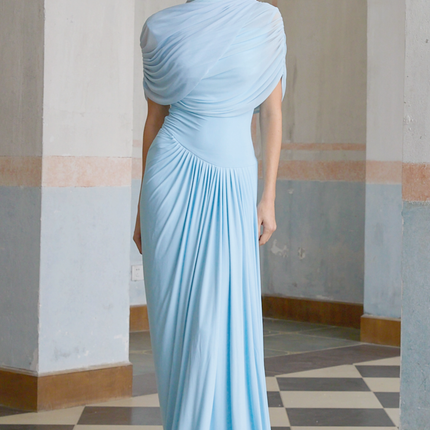 Shea | Asymmetrical Pleated Wedding Guest Maxi Dress